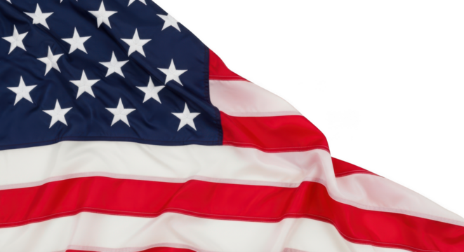 Waving american flag with prominent stars and stripes representing patriotism and freedom