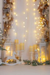 Defocused or shallow focus images with amazing bokeh and Christmas lights of a beautiful decoration.