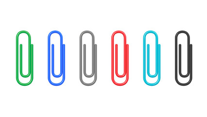 Colorful paperclip set icons isolated on transparent background. Green, blue, red, black paper clip. png