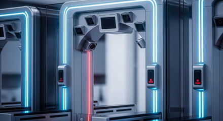 Modern biometric scanner with multiple cameras and laser for security and identification. Advanced technology for access control.