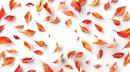 Autumn leaves are falling on white background, creating a vibrant and colorful scene