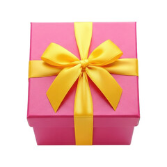 Obraz premium Vibrant pink presentation box is adorned with a bright yellow satin bow