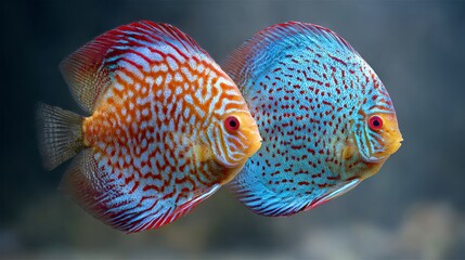 Bright Symphysodon discus in clear aquarium water