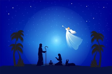 Composition with the Holy Family and an angel for Christmas