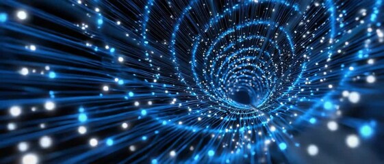 Cyber Tunnel of Data:  A mesmerizing visual of data streaming through a futuristic cyber tunnel. Evoking a sense of interconnectedness and digital advancement.