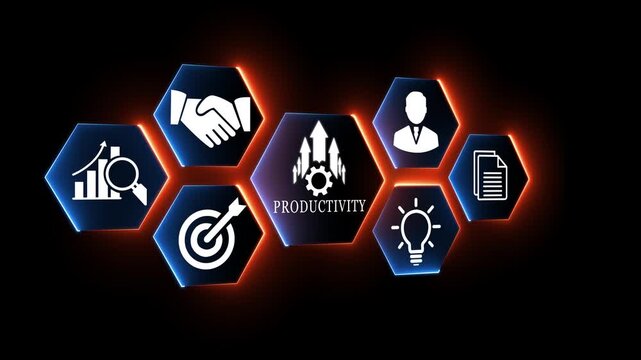 Productivity process concept on the transparent background. Productivity icon for efficient and effective industrial management, lean cost and productivity growth. Motion graphics of efficiency ...
