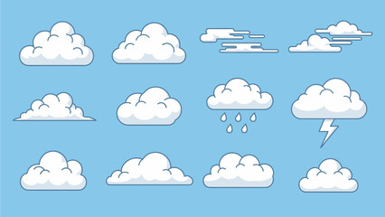 Cartoon Clouds Collection on Blue Sky