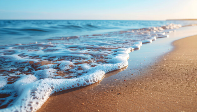 Coastal Beach with Ocean Waves at Sunrise &mdash; Peaceful Seaside Landscape Photography