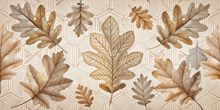 Autumnal Leaf Design An Elegant Arrangement of Dried Leaves on a Geometric Background