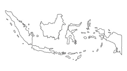 Minimalist outline map of Indonesia showing all major islands with transparent background, suitable for educational materials, infographics, presentations and geographic design projects.