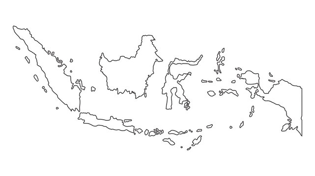 Minimalist outline map of Indonesia showing all major islands with transparent background, suitable for educational materials, infographics, presentations and geographic design projects.