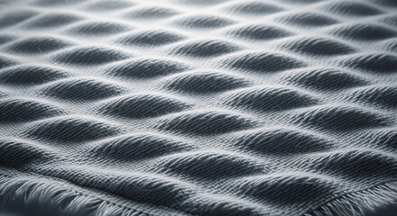 Obraz premium Close-up of a Textured Gray Fabric with Diamond Pattern and Fringed Edge textile
