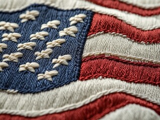 Celebrate patriotism with this detailed, handcrafted American flag embroidery design in vibrant red, white, and blue