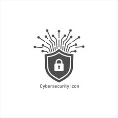 Black Cybersecurity Icon with Shield, Padlock, and Circuit Board Pattern, Representing Digital Protection, Data Safety, and Network Security