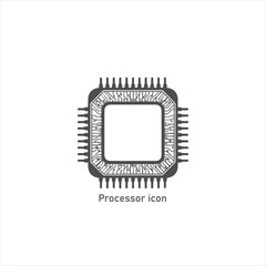 Microprocessor Chip Icon Vector Illustration, Modern CPU Circuit Symbol, Electronic Hardware Component Isolated on White Background Line Design Style

