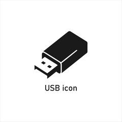 USB Flash Drive Icon Vector, Black Memory Stick Symbol Illustration, Simple Portable Storage Device Isolated on Clean White Background

