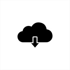 Cloud Download Icon Vector, Simple Black Storage Symbol for Data Backup, Sync, Software Update and Online File Transfer Service

