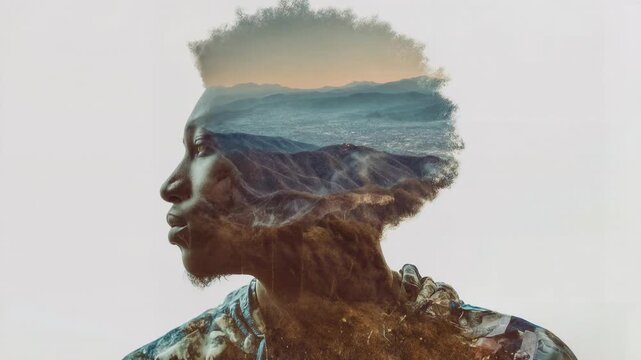 A double exposure portrait of a man filled with ocean waves merges human profile and seascape to explore memory emotion dreams and deep inner worlds for poetic psychological or spiritual storytelling