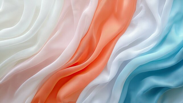 Abstract background of flowing, draped fabric in pastel shades of white, peach, and light blue, creating a sense of gentle movement and softness.