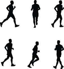 Running silhouettes, jogging icons, fitness vector art, athlete clip set, runner shapes, sport symbol collection, marathon sign pack, active lifestyle design graphic.