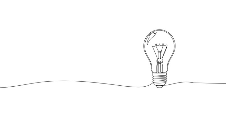 single continuous line drawing of light bulb minimalistic concept of idea discovery and invention continuous sketch doodle vector illustration banner