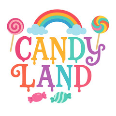 Colorful Candy Land Illustration with Rainbow and Lollipops