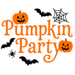Festive Pumpkin Party Halloween Illustration with Bats and Spider Webs