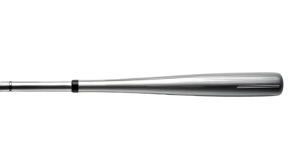 A detailed close up of a vintage metal baseball bat with a textured grip isolated on transparent background