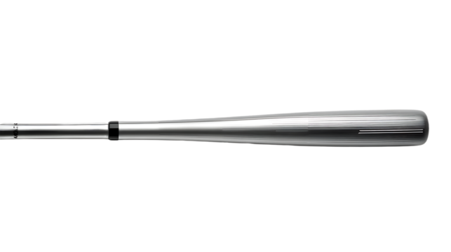 A detailed close up of a vintage metal baseball bat with a textured grip isolated on transparent background