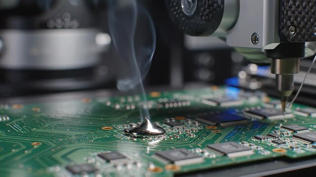 Precision engineering showcased in high tech, close up examination of intricate electronic circuit board with precision crafted metal object as laser cutting tool precision engineers its way.
