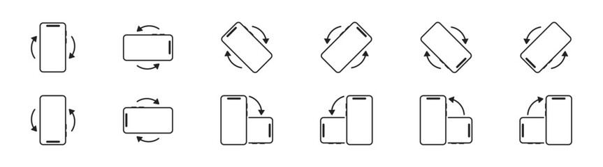 Mobile Phone Rotation Icons — Portrait and Landscape Orientation Set, Vector Illustration on Transparent Background