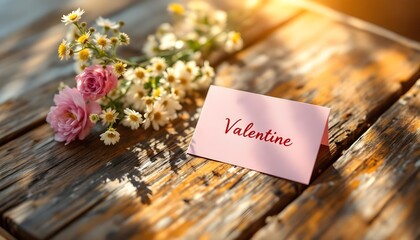 Restaurant table reserved with a Valentine’s card and flowers