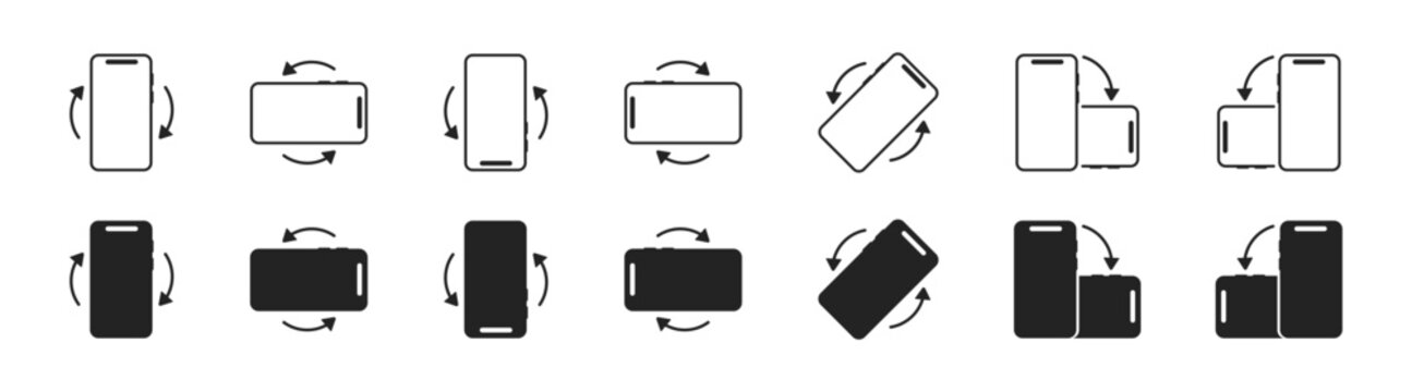 Rotate Phone Icon Set &ndash; Mobile Screen Orientation Arrow Symbols, Landscape and Portrait Rotation Signs, Vector Illustration on Transparent Background