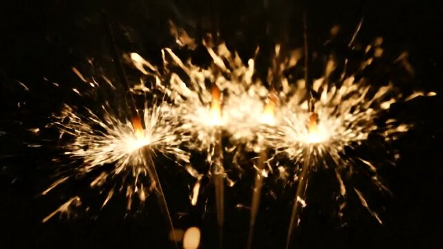 Mesmerizing sequence of sparkling sparklers against a dark backdrop, capturing the essence of