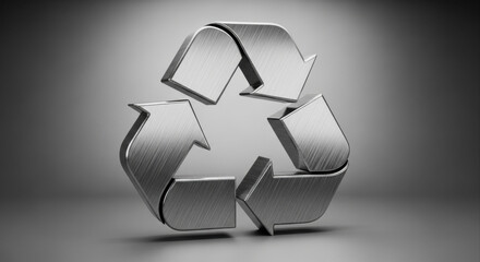 Brushed Metal 3d Recycle Symbol On Gradient Grey Background