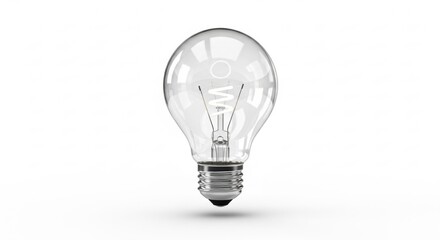 A clear incandescent light bulb with a visible filament and spiral element, isolated on a white background.