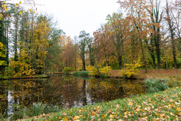 Spaziergang im herbstlich gef&auml;rbten Park