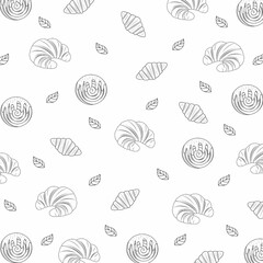 Monochrome Line Art Croissants and Crombolonies Seamless Pattern