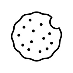 Outline of a cookie with a bite taken out of it on transparent background