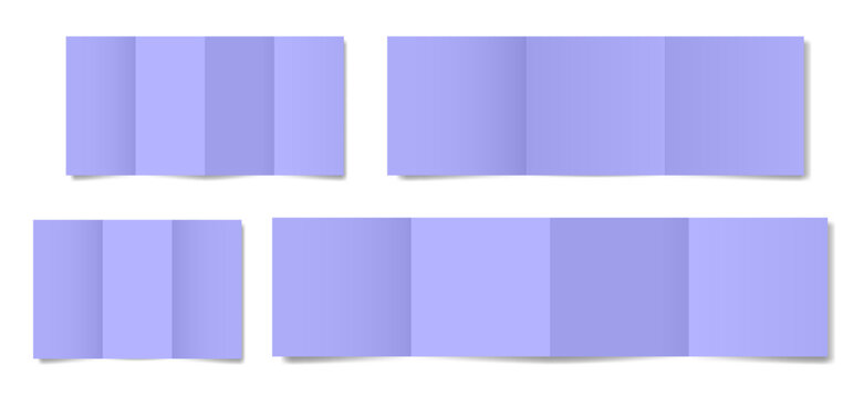 Set of light purple folded paper sheets. Double gate fold. Vertical pages. Blank booklet. Four panel accordion fold	