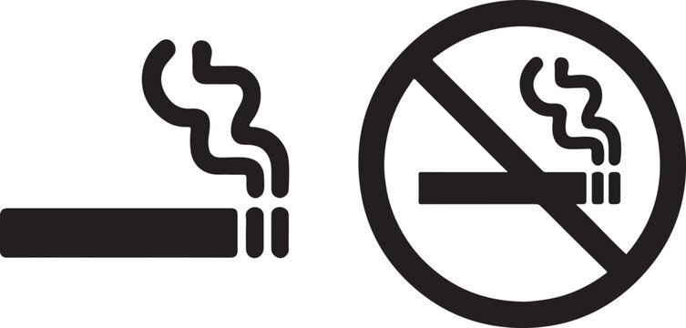 Smoking and no smoking symbols illustrated in simple black and white icons
