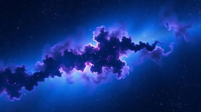 A highly detailed, ultra-realistic depiction of a celestial nebula, rendered with vibrant blues and purples, showcasing intricate cosmic dust clouds and distant stars