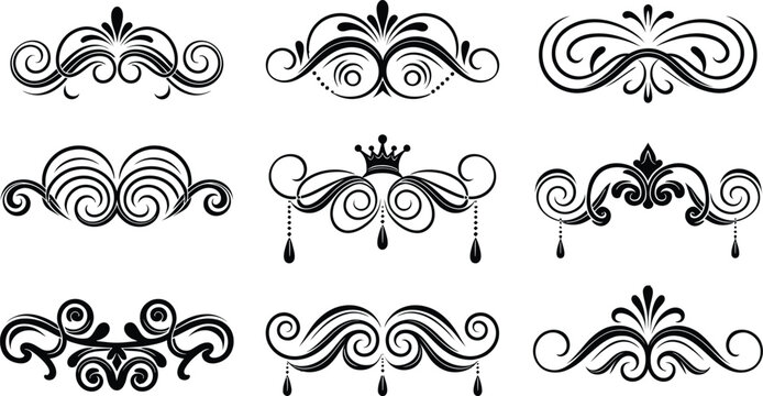 Vintage Ornamental Calligraphy Swirl Divider and Flourish Set, vector illustration