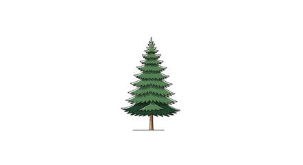 Tall Single Green Pine Tree or Christmas Tree Illustration 
