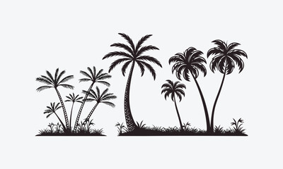 Obraz premium Tropical palm tree silhouettes on a beach with sunset and ocean view