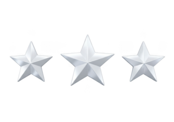 Three silver stars on black background isolated on a transparent background metallic