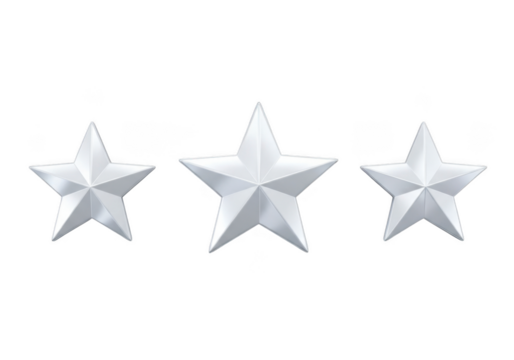 Three silver stars on black background isolated on a transparent background metallic