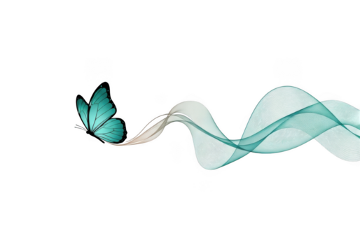 Turquoise butterfly with flowing wave pattern isolated on a transparent background