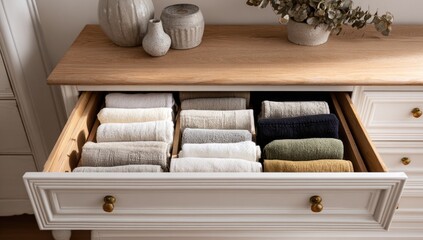 Organized clothes drawer in white dresser