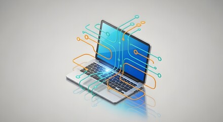 Futuristic Laptop with Digital Data Flow Vector